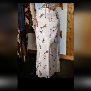 Printed Beige Maxi Skirt